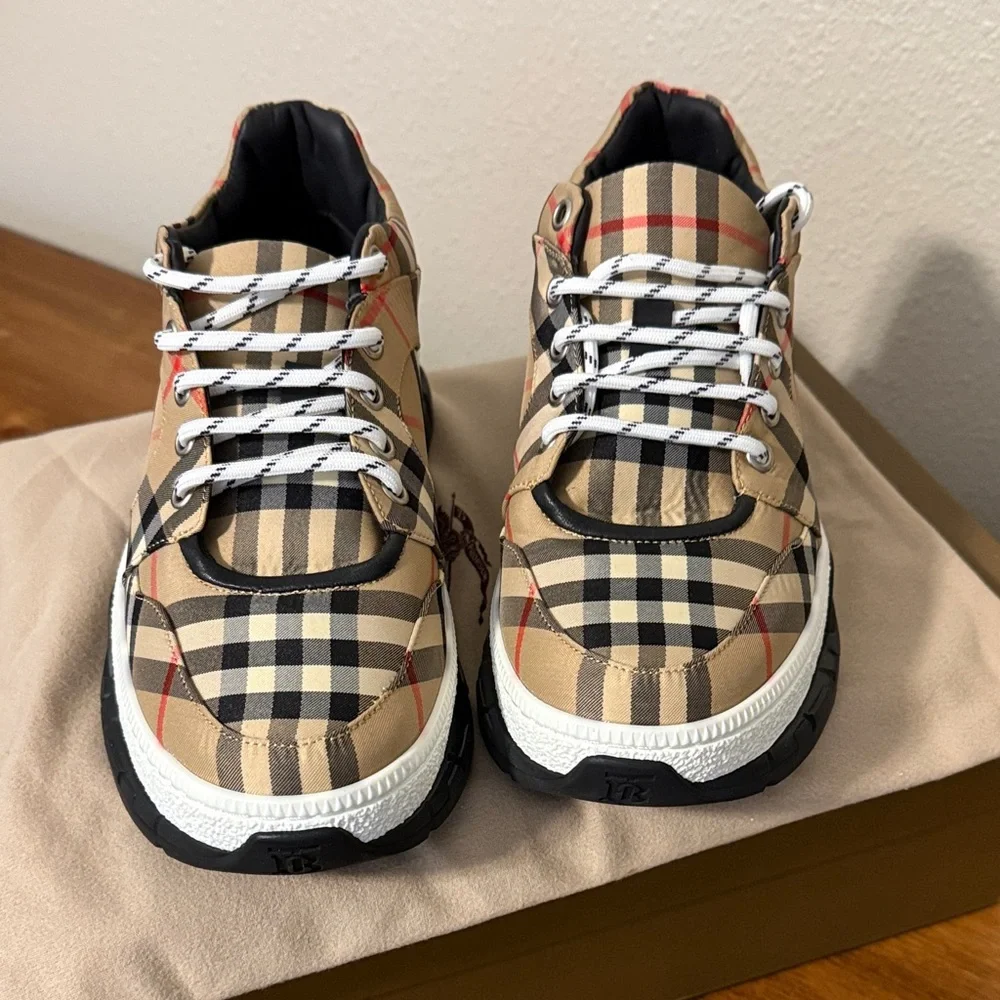 Burberry Beige and Black Check Sneakers - Picture 3 of 8
